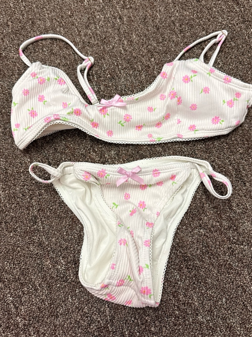 Forever 21 White Floral Print Bikini Set with Pink Flowers
